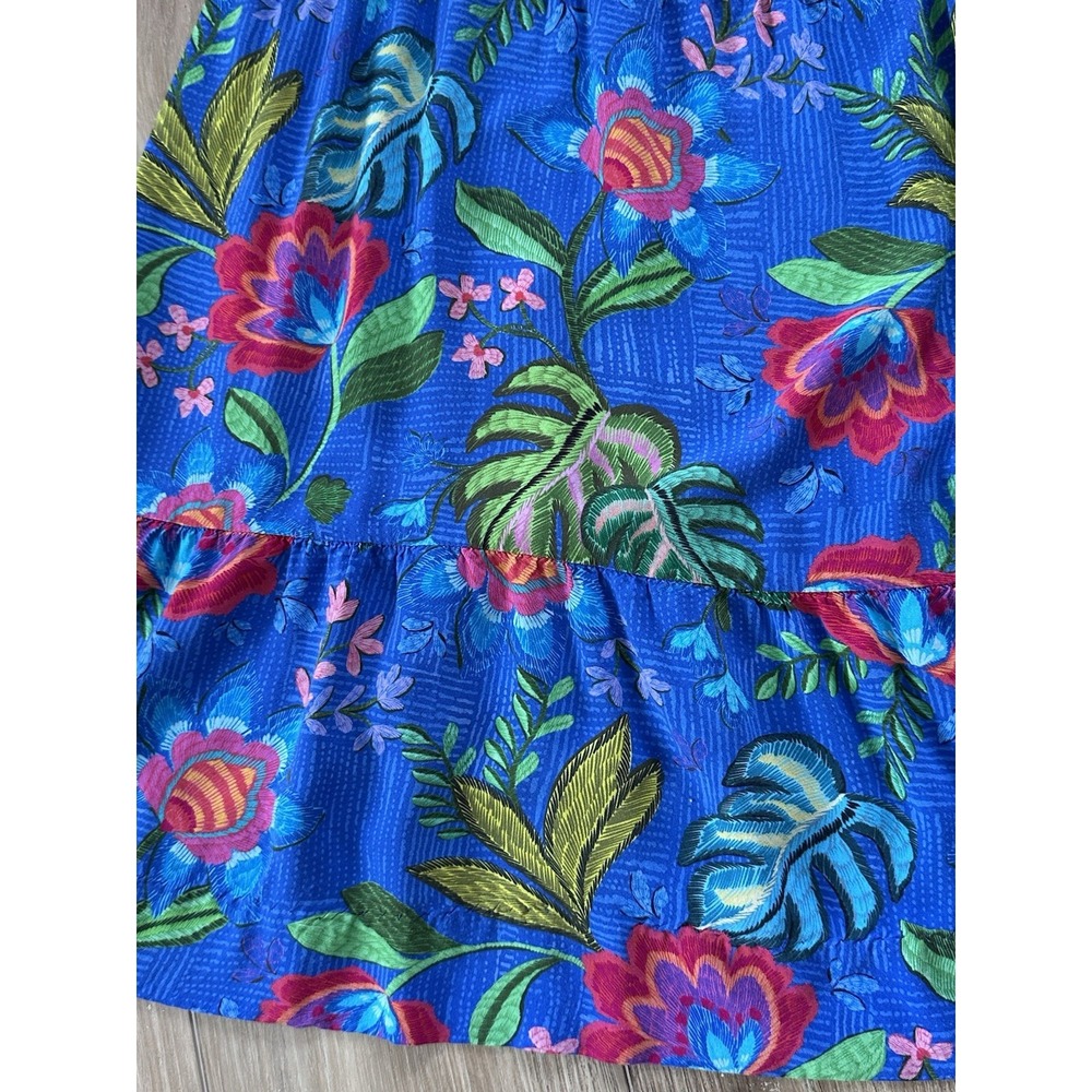 Johnny Was Rumba Tiered Pants L Blue Floral Rayon Palazzo Wide Leg Boho Resort - Picture 9 of 16